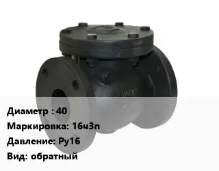 Клапан чугунный 40 16ч3п Ру16 обратный